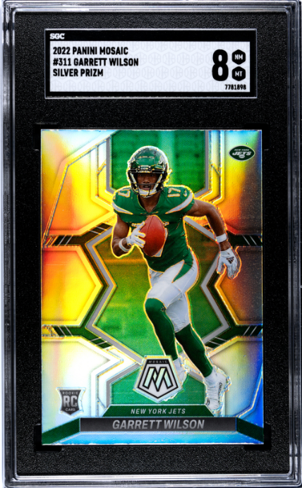 2022 Panini Mosaic #311 Garrett Wilson Silver Prizm RC SGC 8 — Front