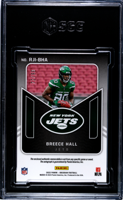 2022 Panini Obsidian #RJI-BHA Breece Hall Rookie Jersey Ink Electric Etch Orange RP SGC 9 — Back