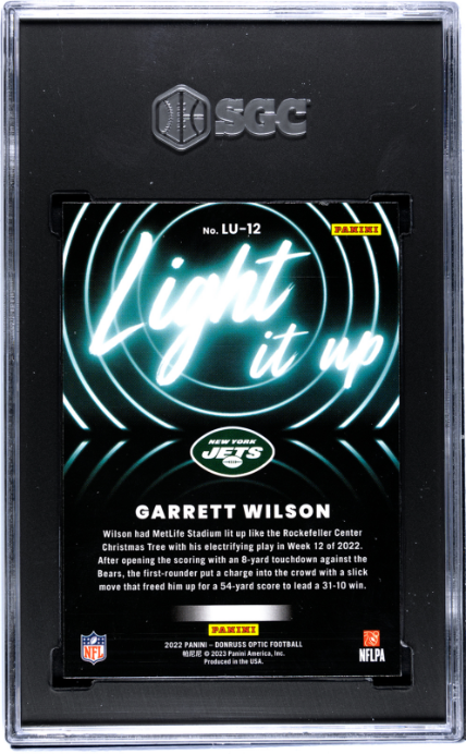 2022 Donruss Optic #LU-12 Garrett Wilson Light It Up RC SGC 9.5 — Back