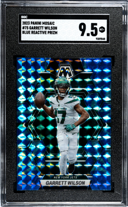 2023 Panini Mosaic #75 Garrett Wilson Blue Reactive Prizm SGC 9.5 — Front
