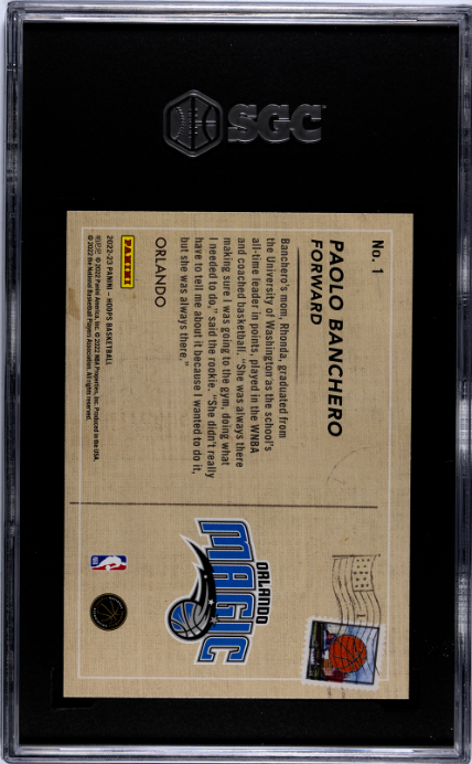 2022-23 Panini Hoops #1 Paolo Banchero Rookie Greetings SGC 8 — Back