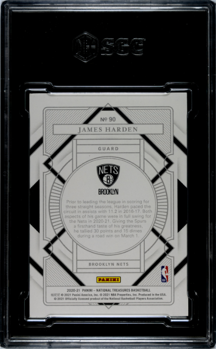 2020-21 Panini National Treasures #90 James Harden SGC 8 — Back