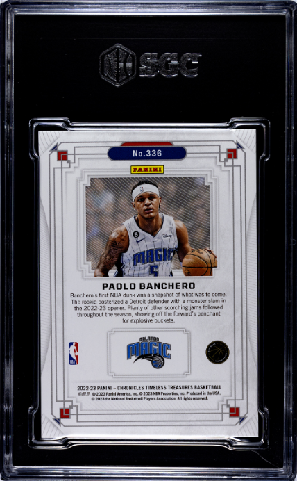 2022-23 Panini Chronicles #336 Paolo Banchero Timeless Treasures RC SGC 8.5 — Back