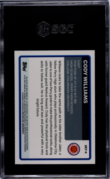 2023 Topps Chrome Mcdonald's All-American #2K7-4 Cody Williams '07 Design SGC 9.5 — Back