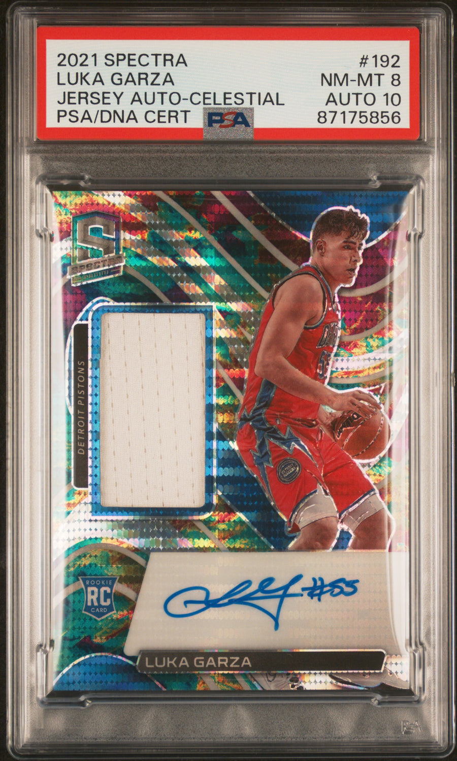 2021 Panini Spectra #192 Luka Garza Jersey Auto-Celestial RP PSA 8-10 — Front