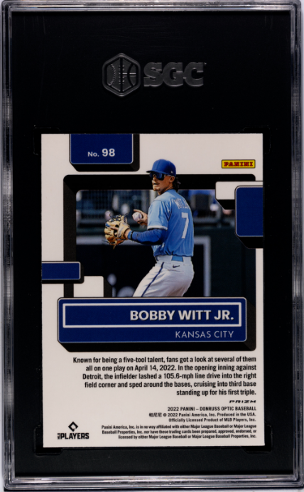 2022 Donruss Optic #98 Bobby Witt Jr. Lime Green Prizm RR SGC 9 — Back