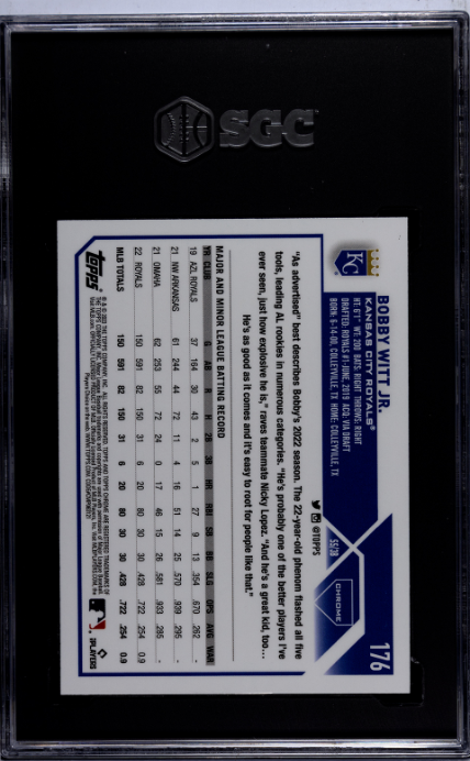 2023 Topps Chrome #176 Bobby Witt Jr. Prism Refractor SGC 7 — Back