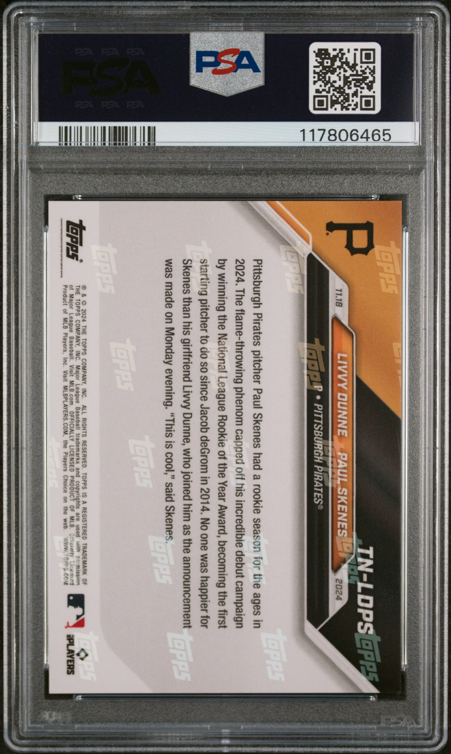(6)2024 Topps Now Offseason #TNLDPS L.Dunne/P.Skenes PSA 10 — Back