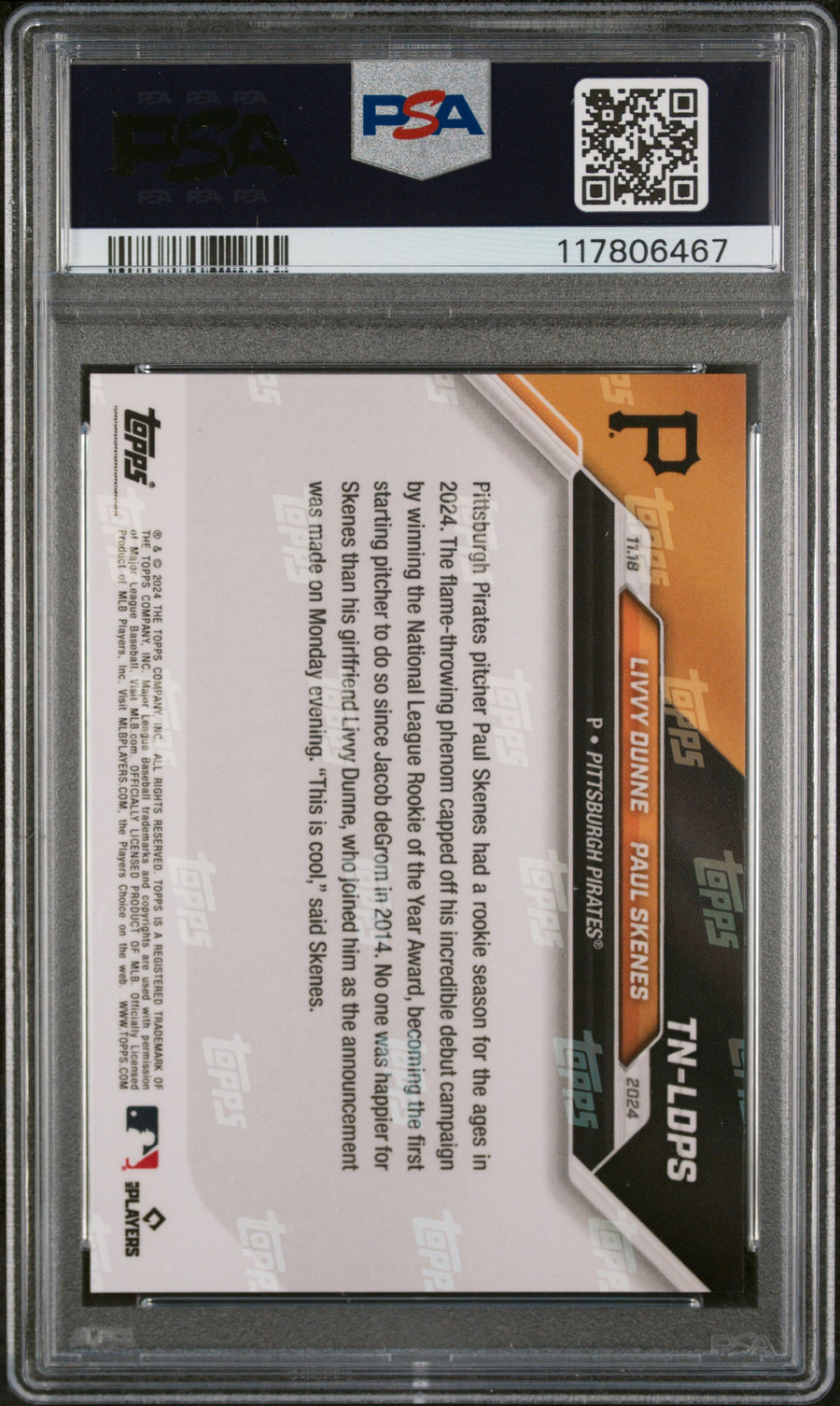 (7)2024 Topps Now Offseason #TNLDPS L.Dunne/P.Skenes PSA 10 — Back
