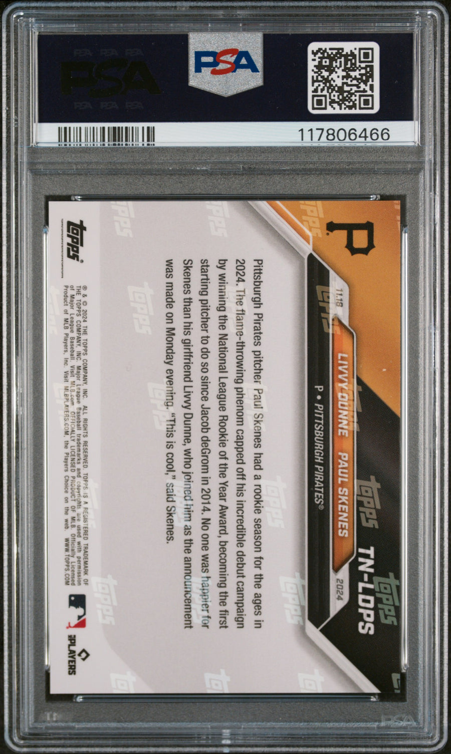(9)2024 Topps Now Offseason #TNLDPS L.Dunne/P.Skenes PSA 10 — Back