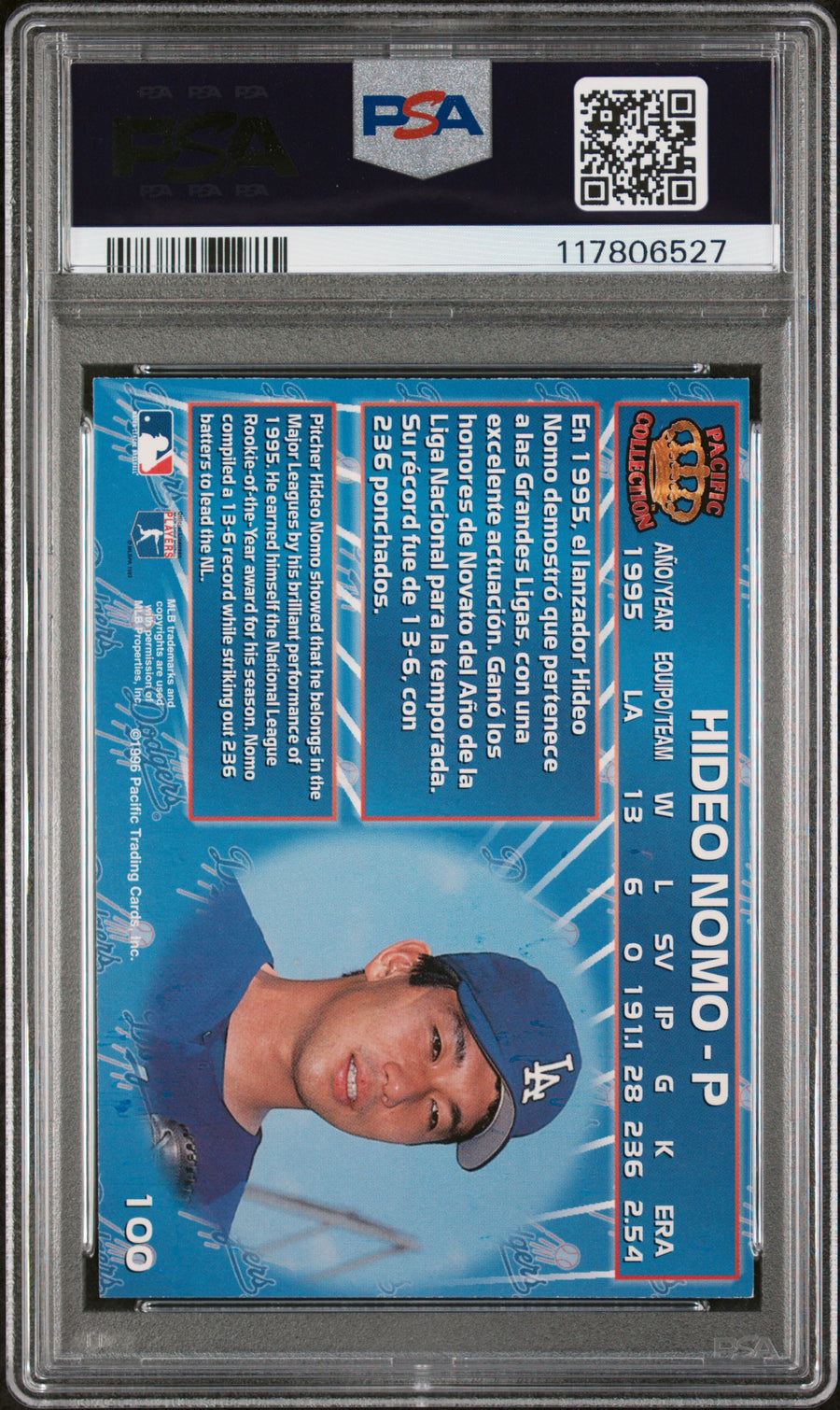 1996 Pacific Crown Collection #100 Hideo Nomo PSA 8 — Back