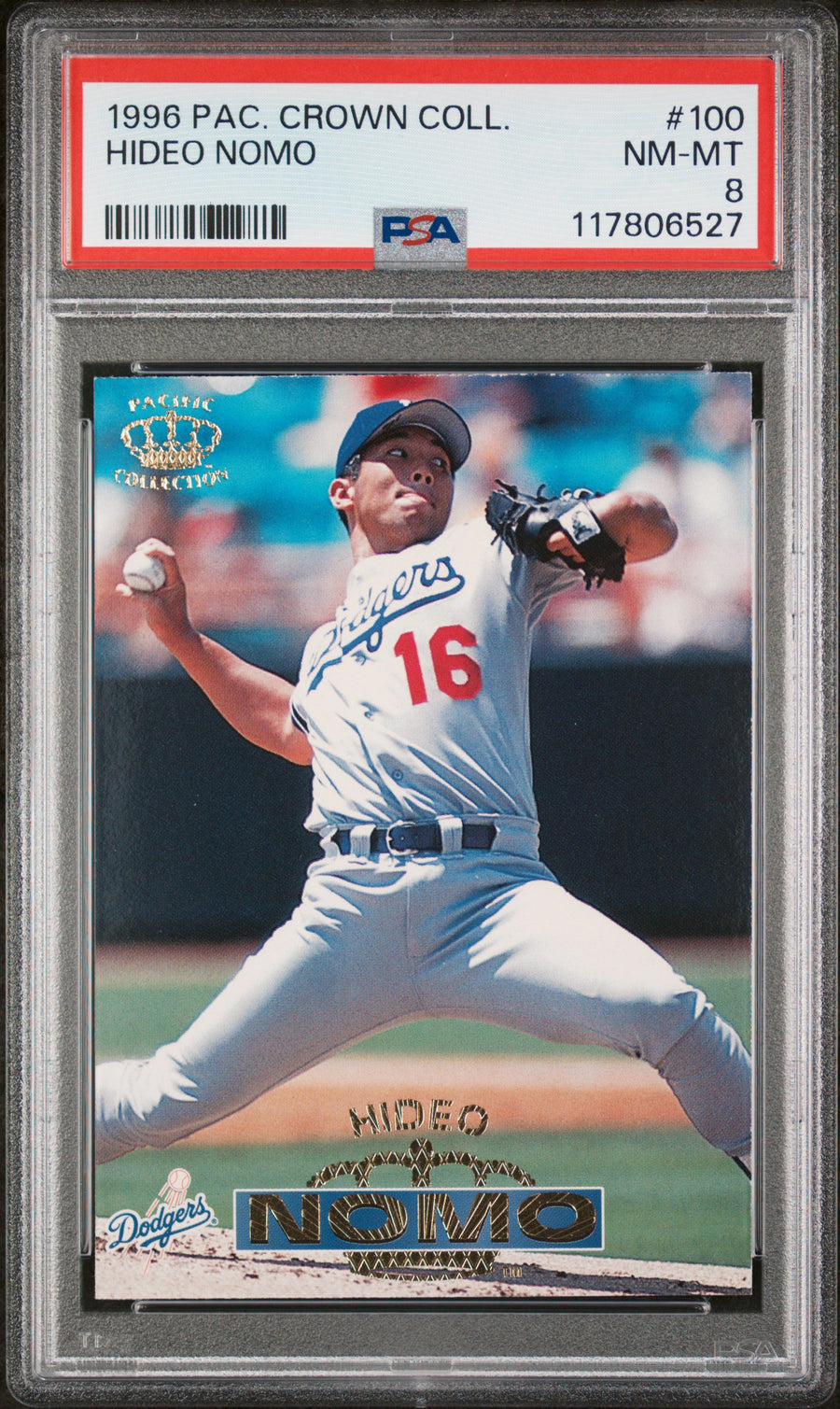 1996 Pacific Crown Collection #100 Hideo Nomo PSA 8 — Front