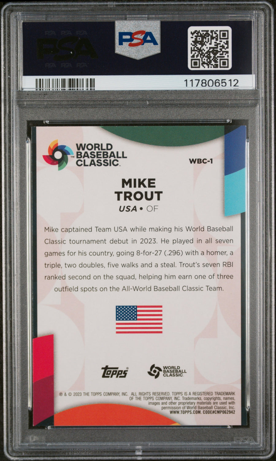 2023 Topps 2023 World Baseball Classic Stars #WBC1 Mike Trout PSA 9 — Back