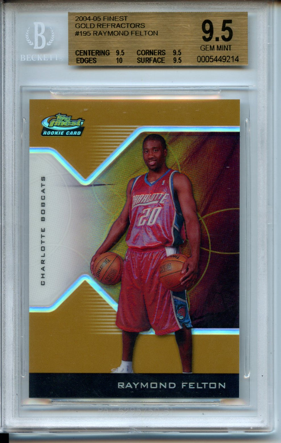 2004-05 Finest Refractors Gold #195 Draft Pick RC #5 BGS 9.5 — Front