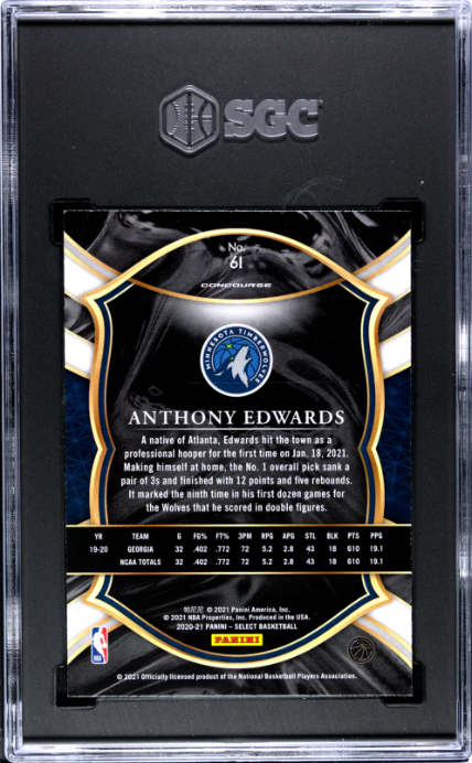 2020-21 Panini Select #61 Anthony Edwards Blue Retail RC SGC 10 — Back