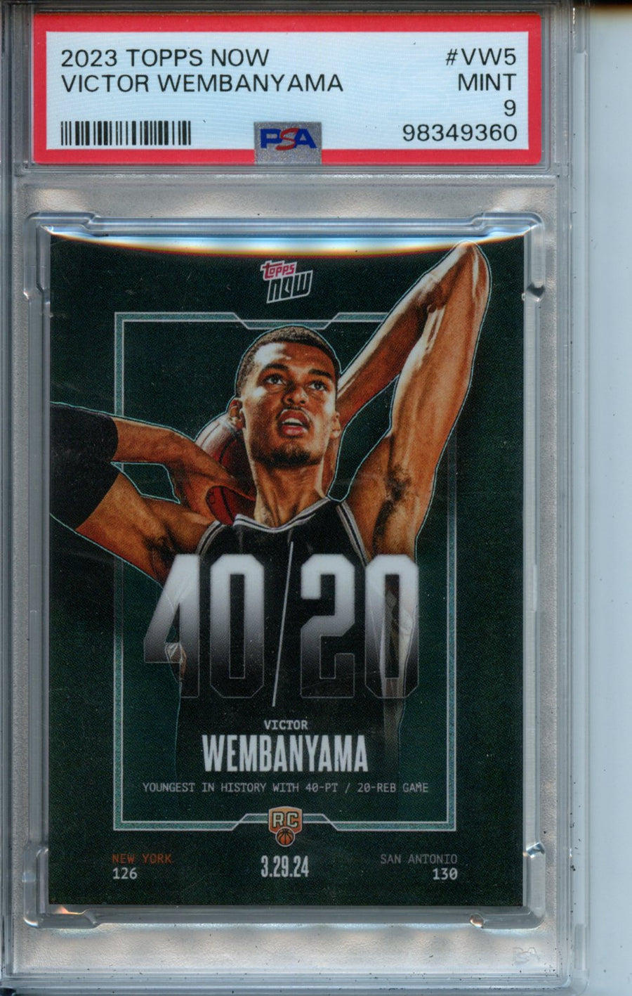 2023 Topps Now #VW5 Victor Wembanyama RC PSA 9 — Front