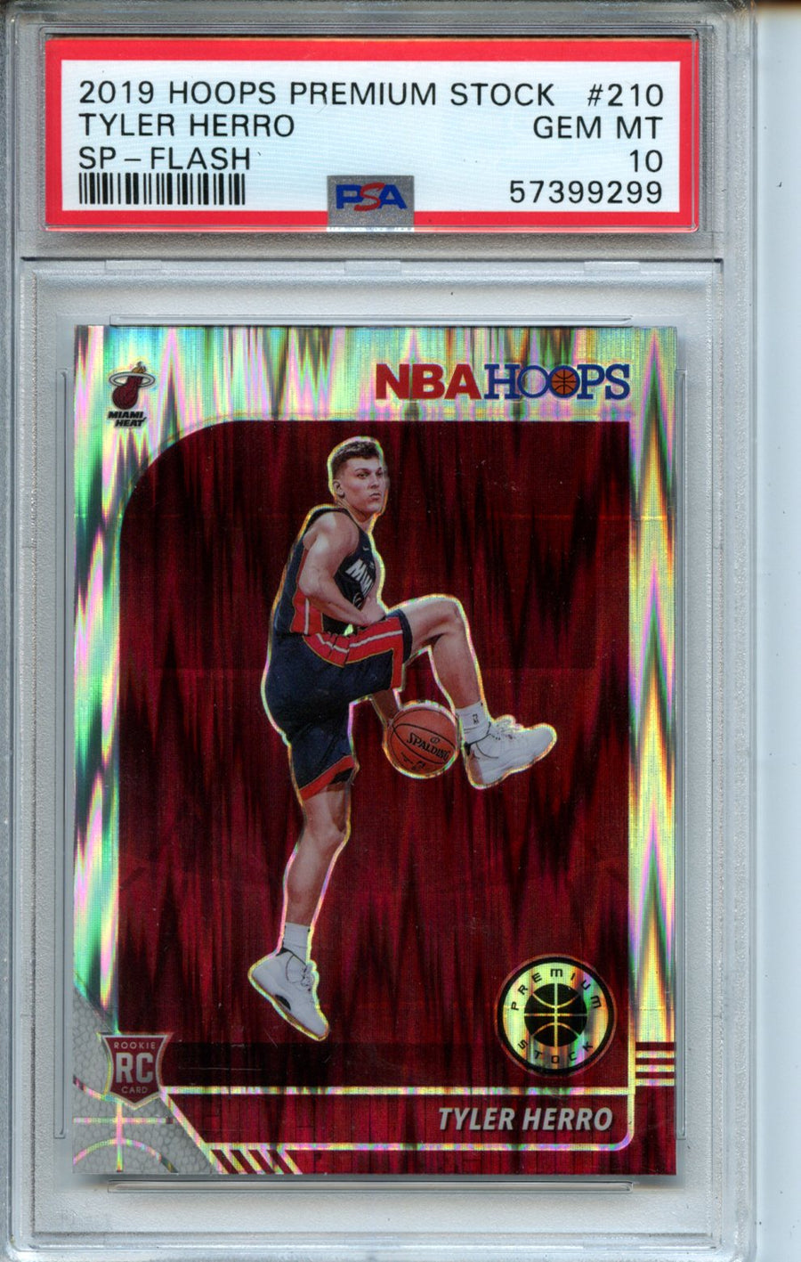 2019 Panini Hoops Premium Stock #210 Tyler Herro Sp-Flash RC PSA 10 — Front
