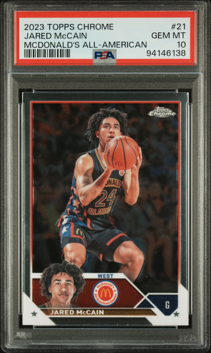 2023 Topps Chrome Mcdonald'S All-American #21 Jared Mccain PSA 10 — Front