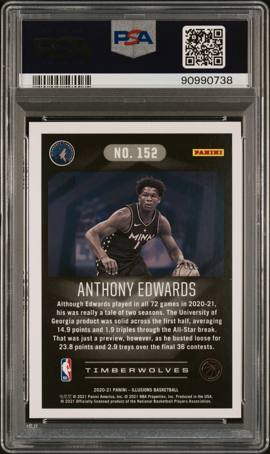 2020 Panini Illusions #152 Anthony Edwards RC PSA 9 — Back