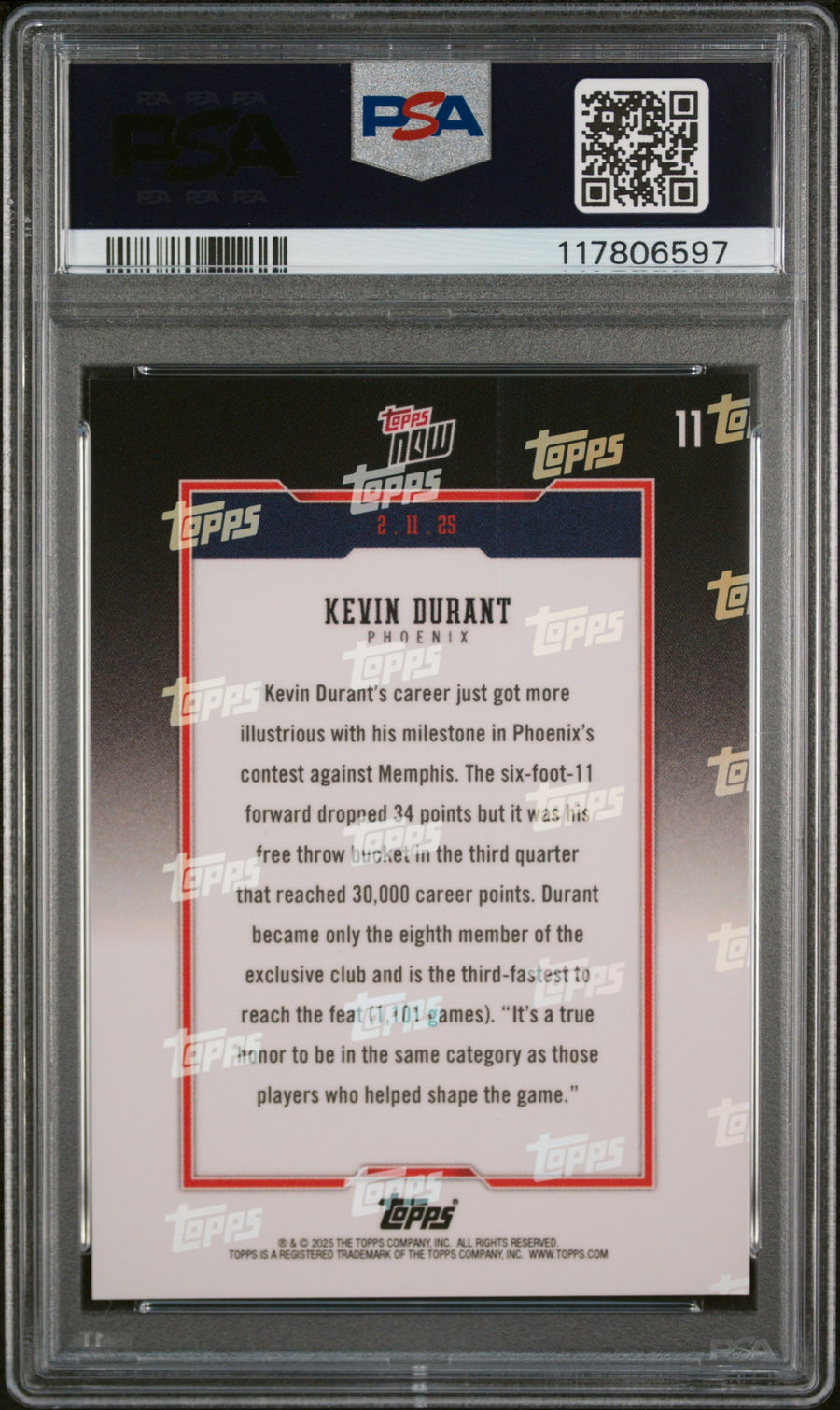 2024 Topps Now #11 Kevin Durant PSA 9 — Back