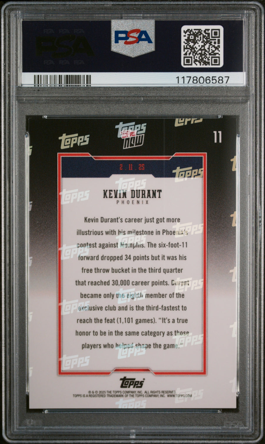 (1)2024 Topps Now #11 Kevin Durant PSA 9 — Back