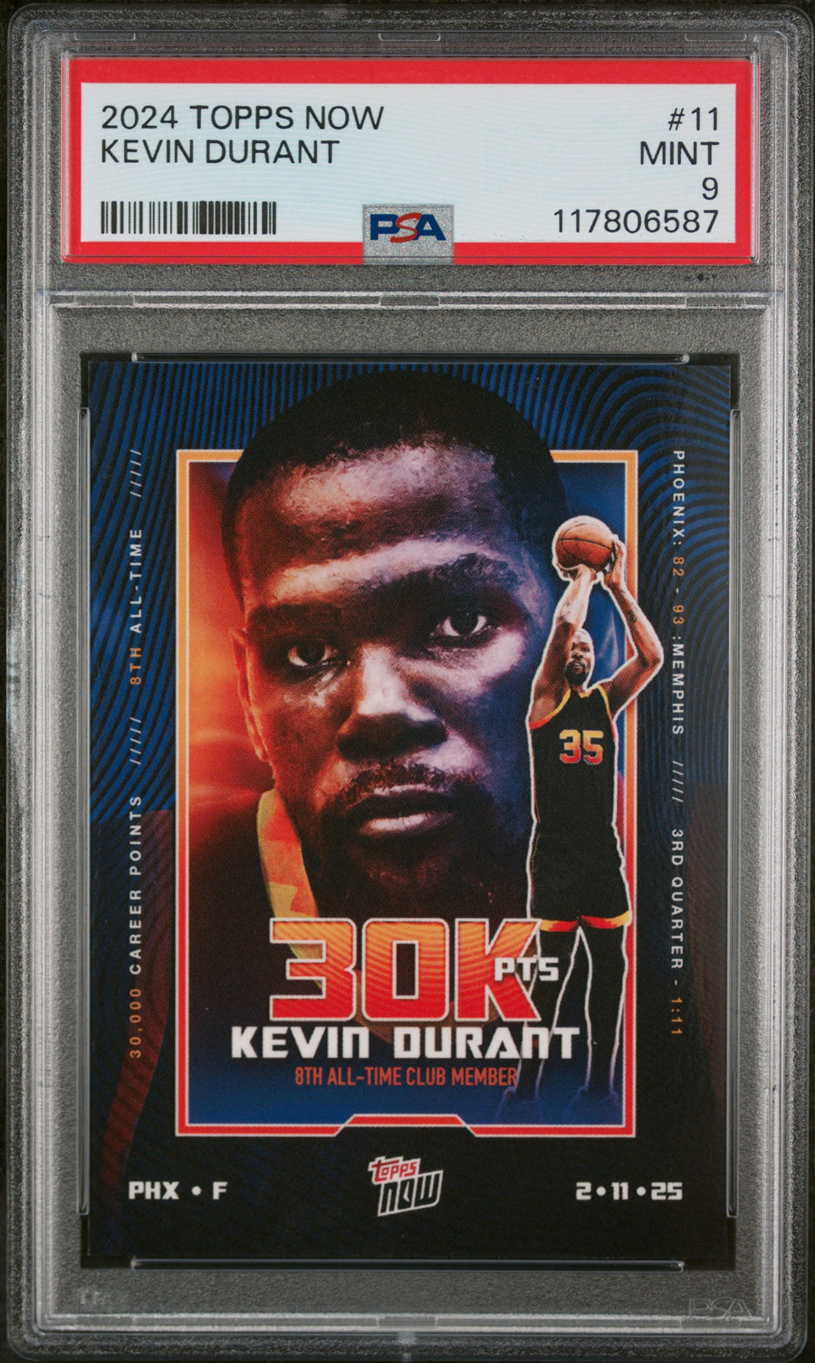(1)2024 Topps Now #11 Kevin Durant PSA 9 — Front