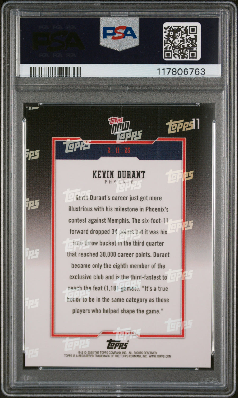 (2)2024 Topps Now #11 Kevin Durant PSA 9 — Back