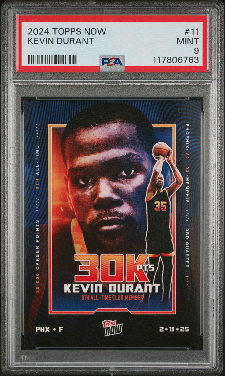 (2)2024 Topps Now #11 Kevin Durant PSA 9 — Front