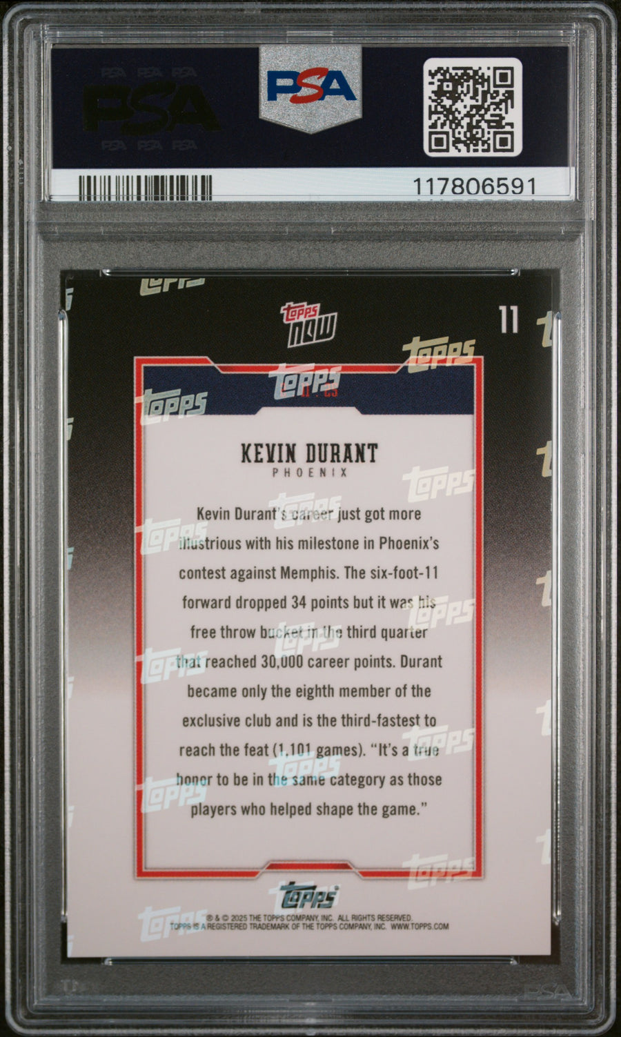 (3)2024 Topps Now #11 Kevin Durant PSA 9 — Back