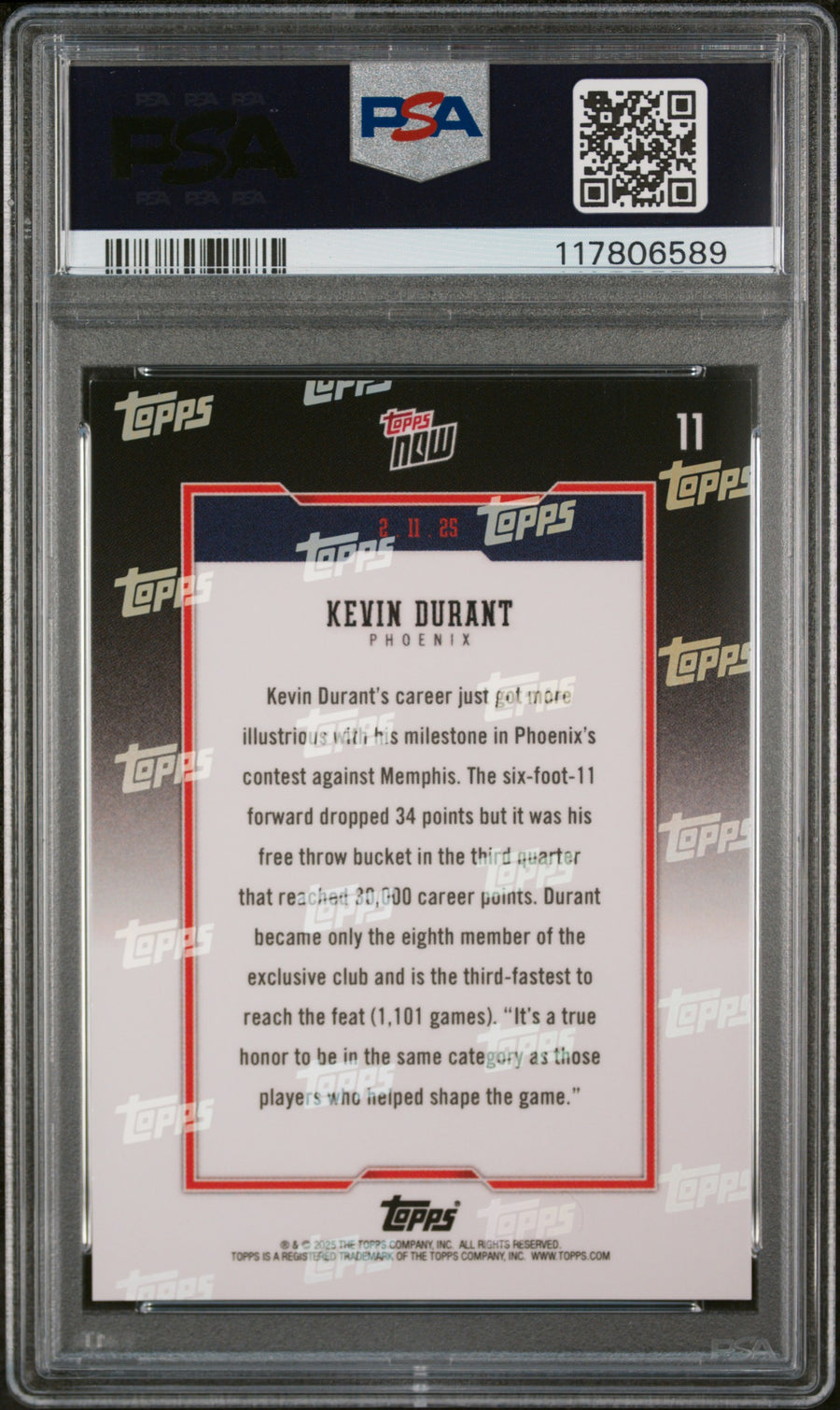 (4)2024 Topps Now #11 Kevin Durant PSA 9 — Back