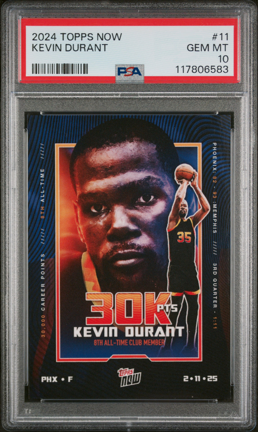 (1)2024 Topps Now #11 Kevin Durant PSA 10 — Front