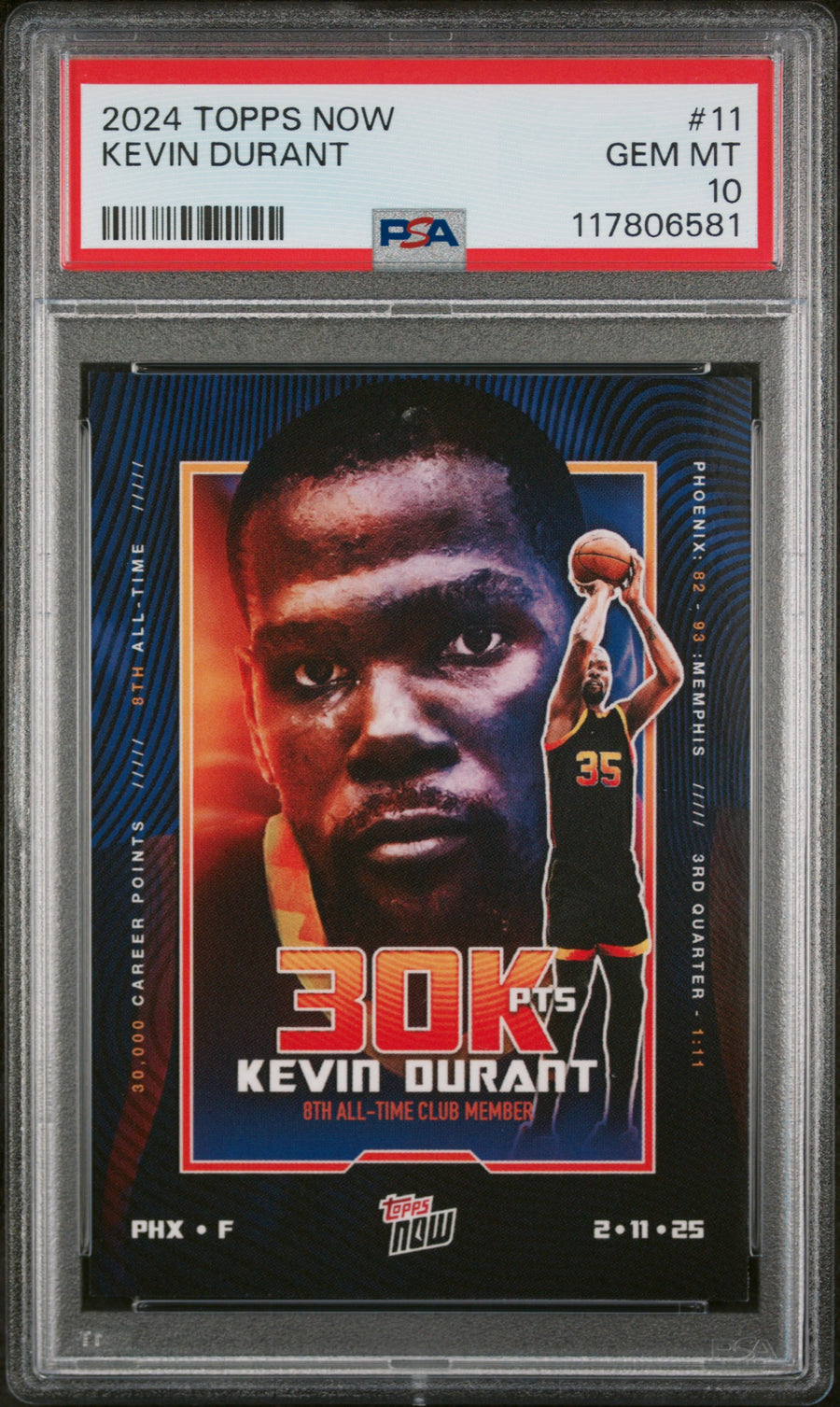 (3)2024 Topps Now #11 Kevin Durant PSA 10 — Front