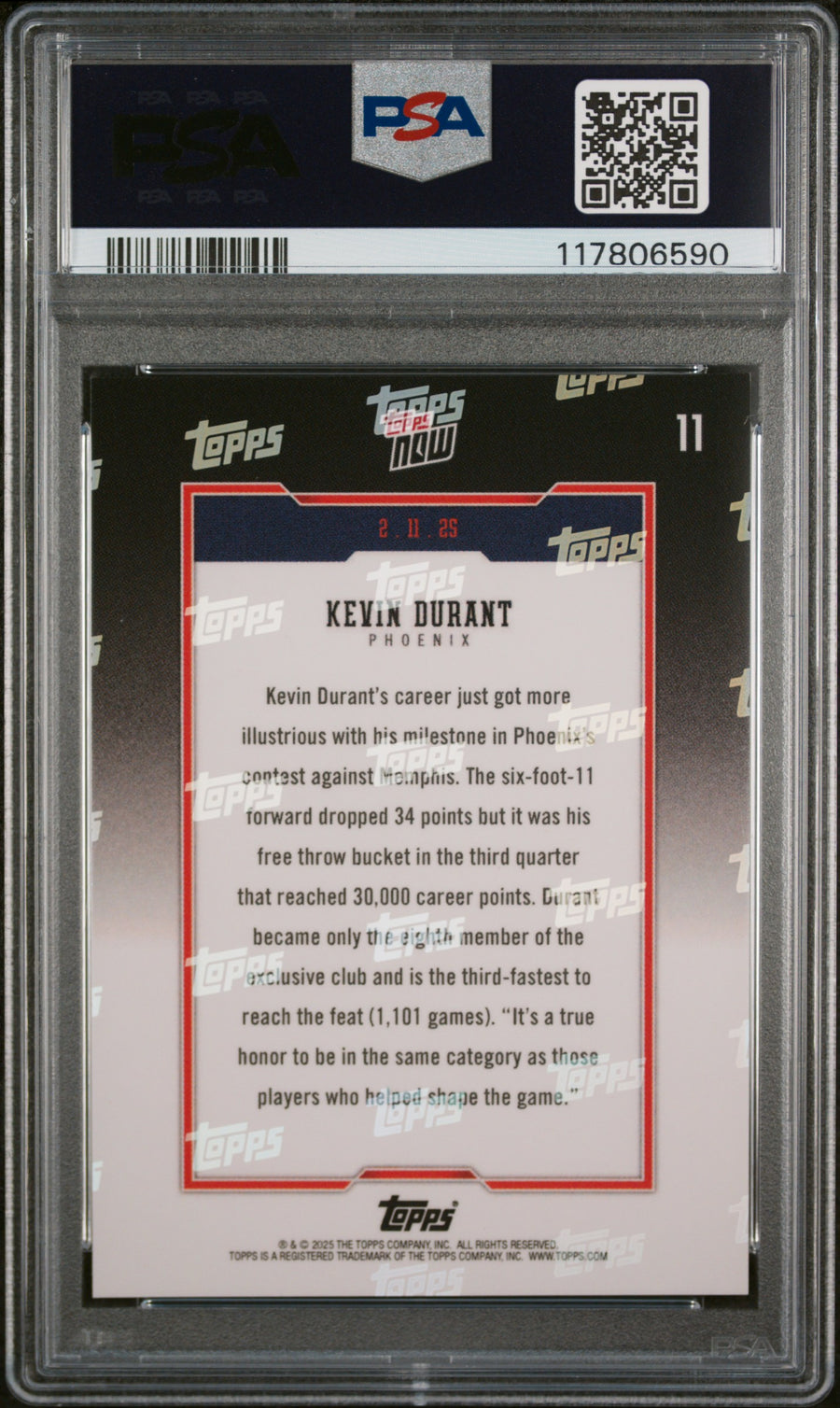 (4)2024 Topps Now #11 Kevin Durant PSA 10 — Back