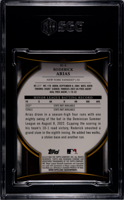 2023 Bowman Chrome #BI-8 Roderick Arias Invicta SGC 8.5 — Back