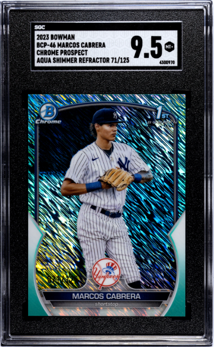 2023 Bowman Chrome Prospect #BCP-46 Marcos Cabrera Aqua Shimmer Refractor SGC 9.5 — Front