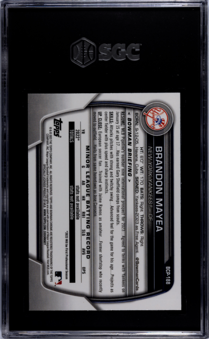 2023 Bowman Chrome #BCP-188 Brando Mayea Prospect SGC 9.5 — Back