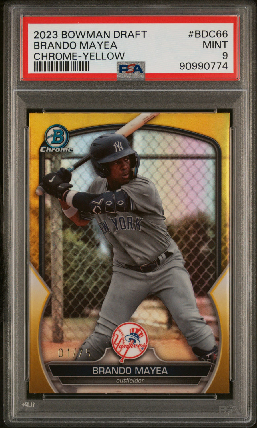2023 Bowman Draft #BDC66 Brando Mayea Chrome-Yellow Refractor PSA 9 — Front