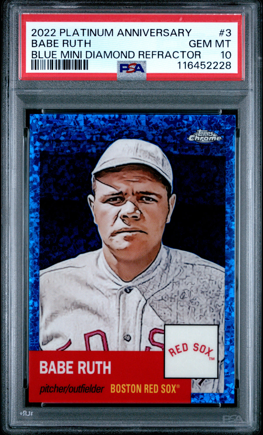2022 Topps Chrome Platinum Anniversary #3 Babe Ruth Blue Mini Diamond Refractor PSA 10 — Front
