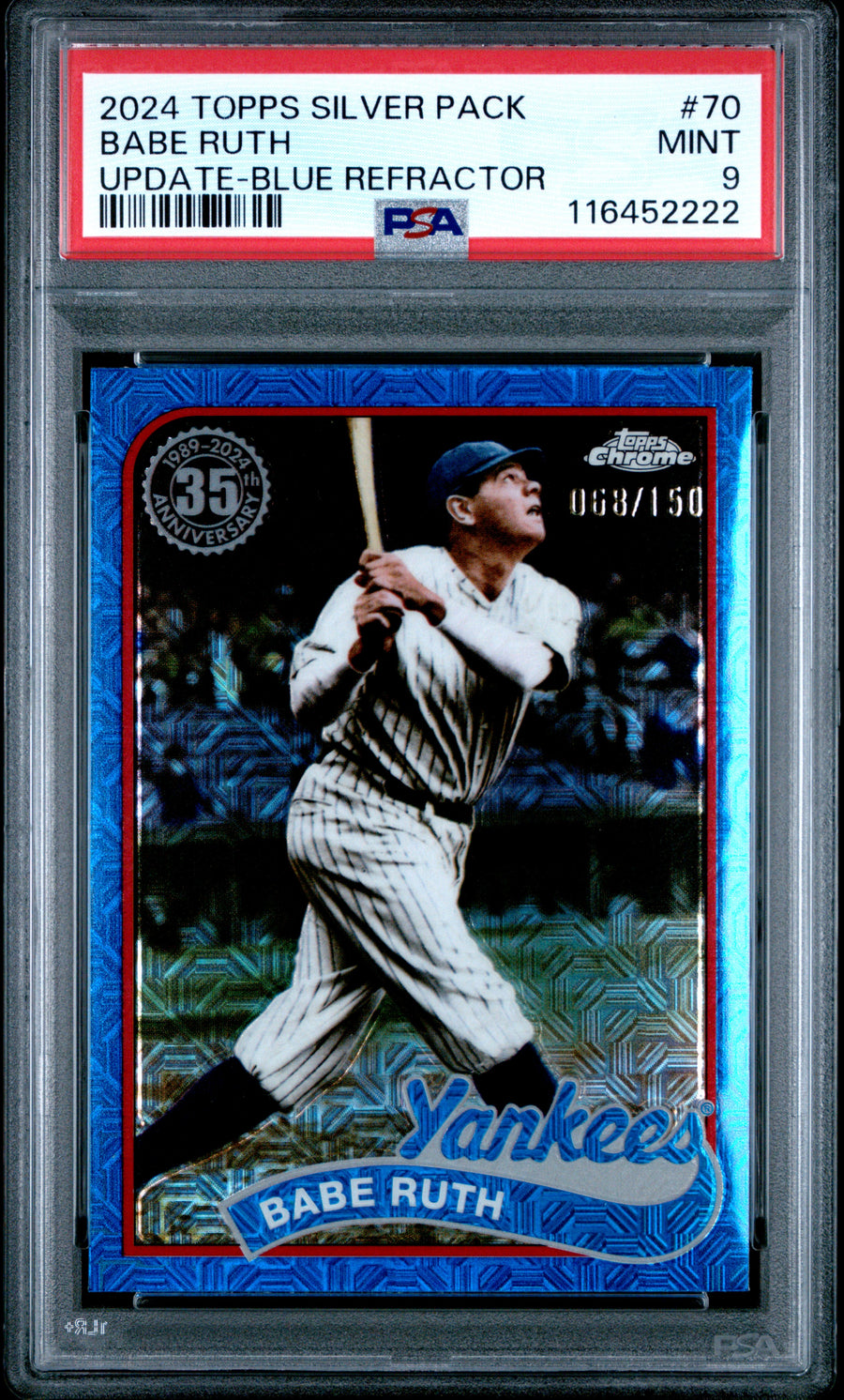 2024 Topps Silver Pack 1989 Chrome Promo #70 Babe Ruth Update-Blue Refractor PSA 9 — Front