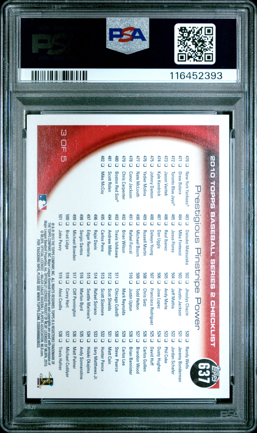 2010 Topps #637 Babe Ruth/Lou Gehrig PSA 8 — Back