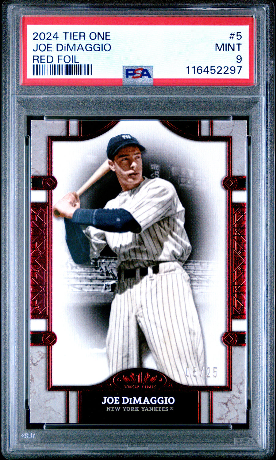 2024 Topps Tier One #5 Joe Dimaggio Red Foil PSA 9 — Front