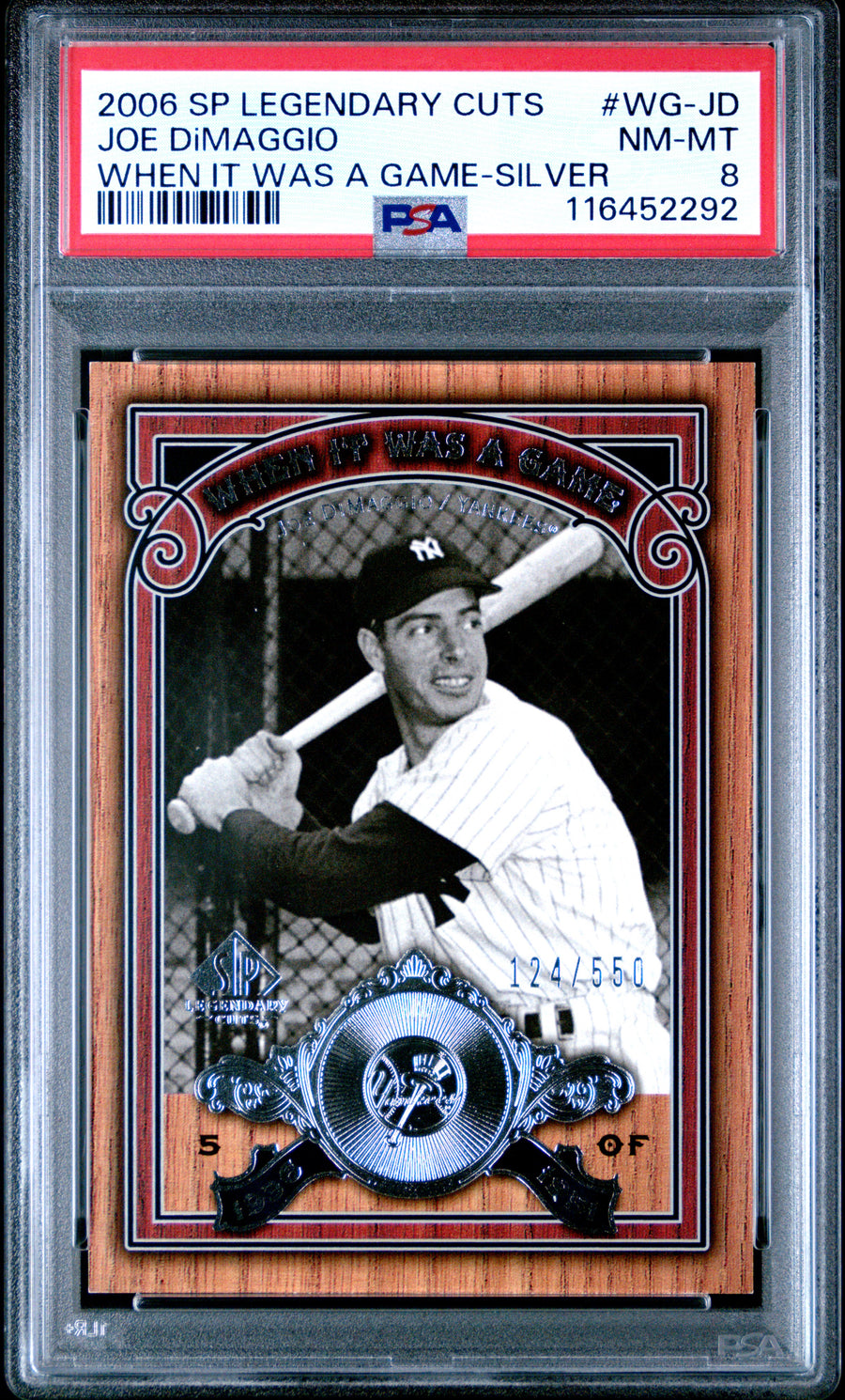 2006 SP Legendary Cuts When It Was A Game #WG-JD Joe Dimaggio Silver PSA 8 — Front