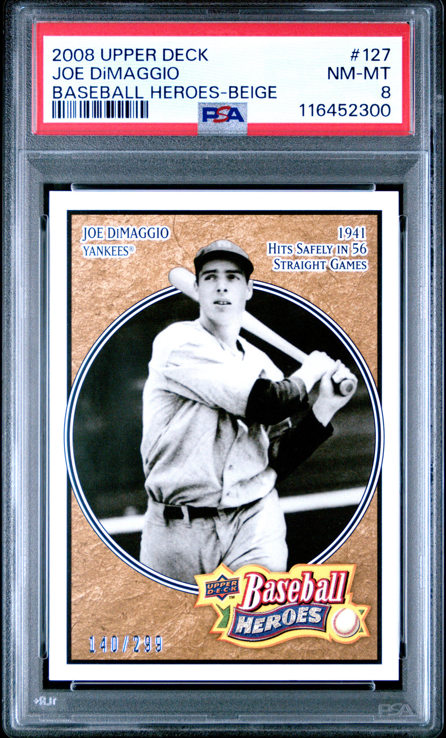 2008 Upper Deck Baseball Heroes #127 Joe Dimaggio Beige PSA 8 — Front