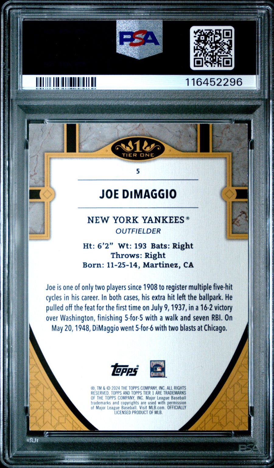 2024 Topps Tier One #5 Joe Dimaggio PSA 8 — Back