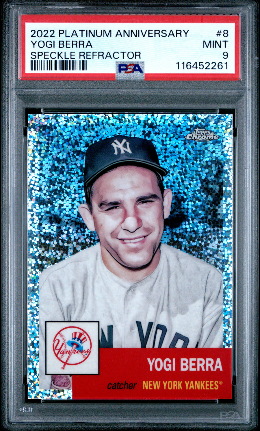 2022 Topps Chrome Platinum Anniversary #8 Yogi Berra Speckle Refractor PSA 9 — Front