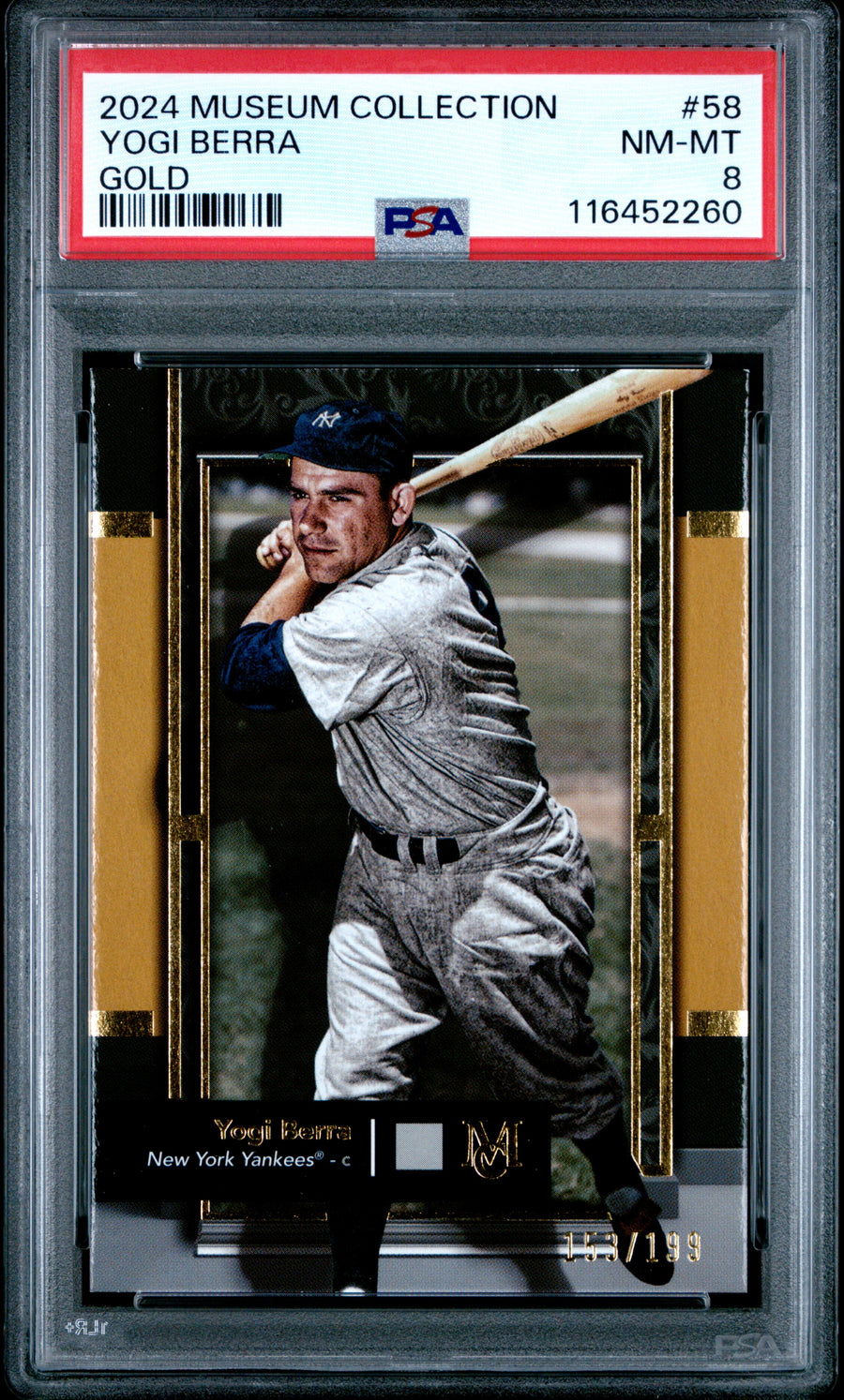 2024 Topps Museum Collection #58 Yogi Berra Gold PSA 8 — Front