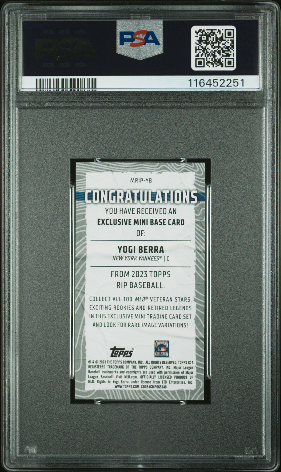 2023 Topps Rip Mini #YB Yogi Berra Mini-Purple PSA 8 — Back