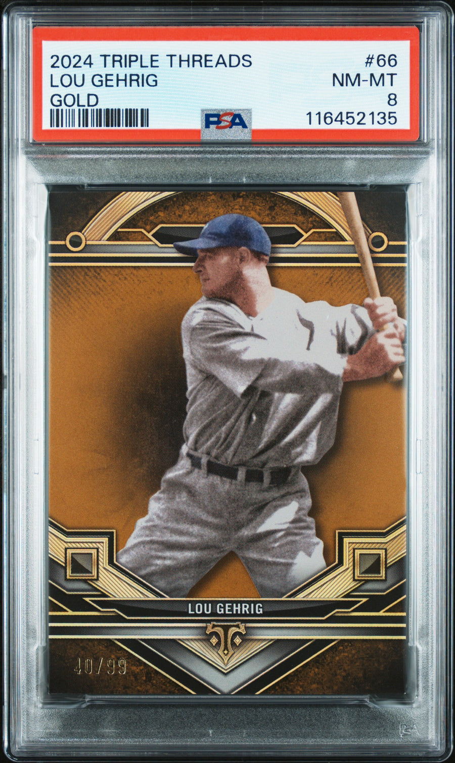 (1)2024 Topps Triple Threads #66 Lou Gehrig Gold PSA 8 — Front