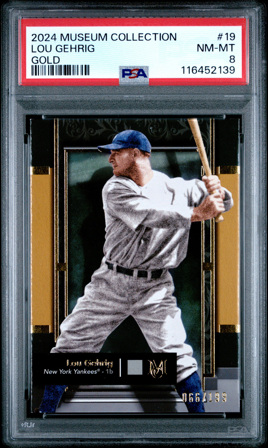 (2)2024 Topps Museum Collection #19 Lou Gehrig Gold PSA 8 — Front