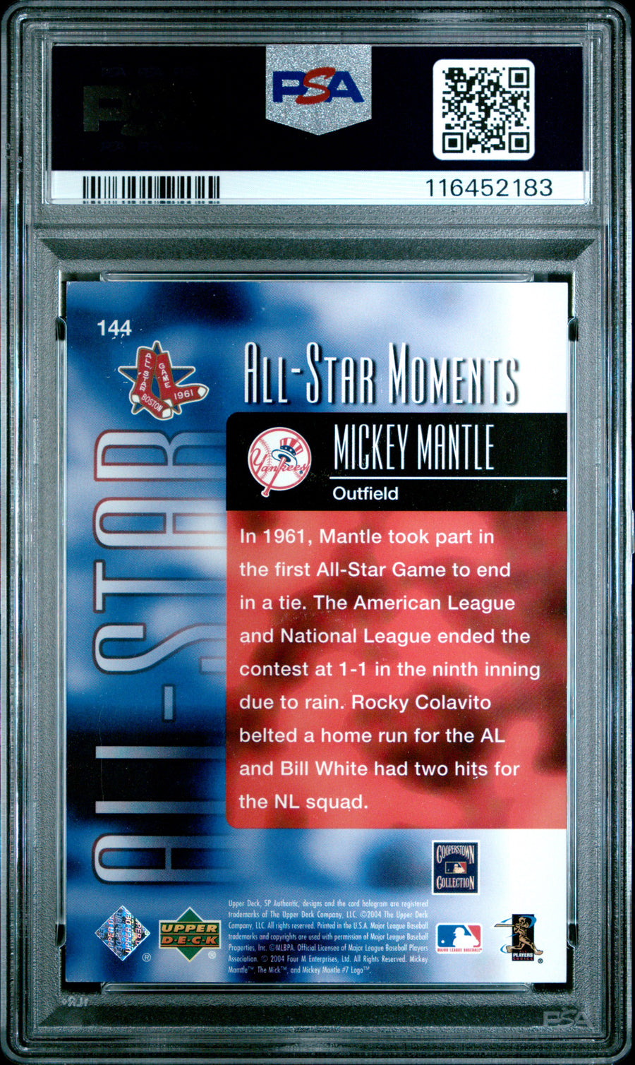 2004 SP Authentic #144 Mickey Mantle PSA 9 — Back